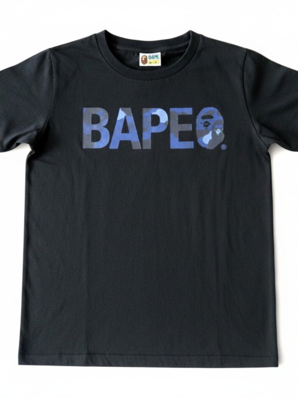 Authentic BAPE A Bathing Ape Womens Small Black Camo Logo Graphic Tee Shirt